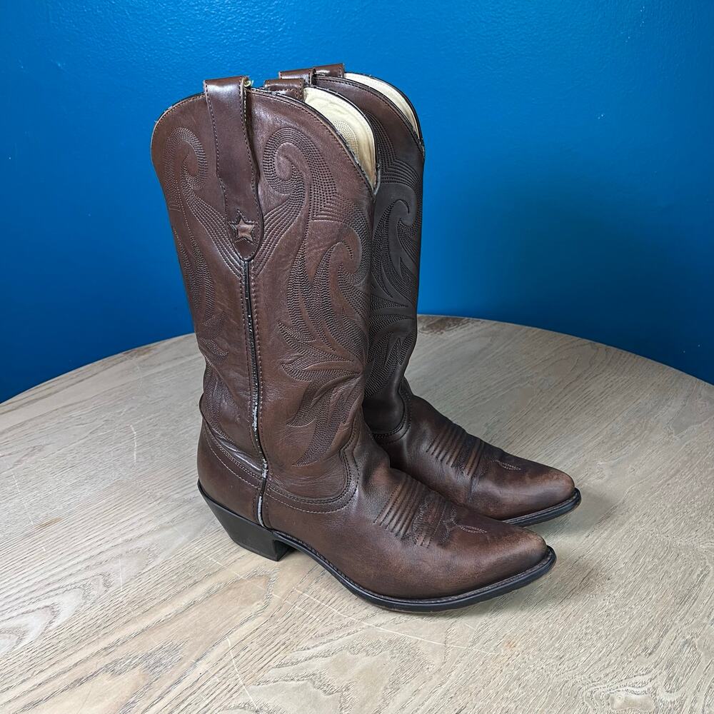 Durango Classic Cowboy Western Boots Brown Leather Star Womens Size 8.5